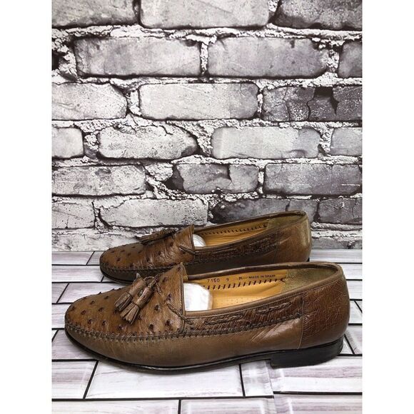 Magnanni Tobacco Ostrich Brown Leather Tassel Dress Loafers Men’s Sz 9M US/42EU - Picture 1 of 16